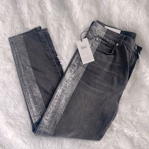 7 for All Mankind Skinny Ankle Jean with Metallic Glitter Tux Stripe